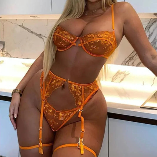 Lovesera® Orange Lace Lingerie Set